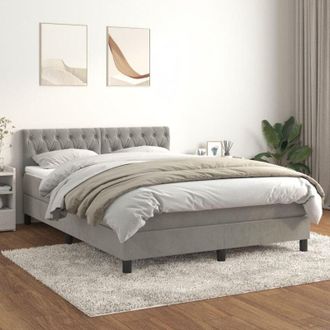 vidaXL Vidaxl - Cama Box Spring Con Colch&oacute;n Terciopelo Gris Claro 140x200 Cm