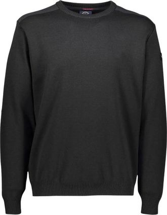 Paul & Shark Trui met ronde hals en patches - Heren - Sweatshirts - Zwart - XL - Wol - Hoodies & sweatvesten