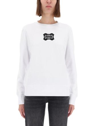Versace Jeans Couture White Minimalist Baroque Logo Sweatshirt