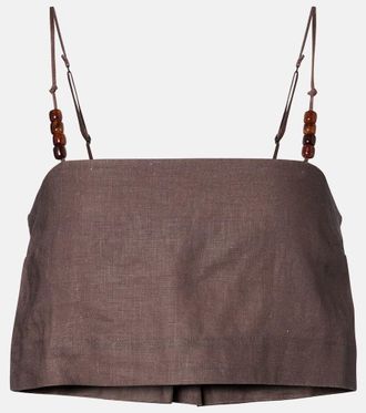 Faithfull The Brand Chianti beaded linen crop top