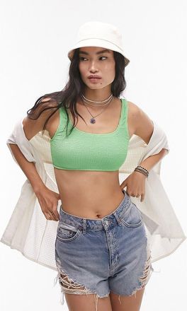 Topshop Crinkled Crop Bikini Top in Light Green at Nordstrom, Size 0 Us