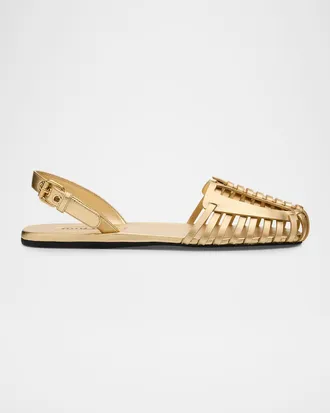 Miu Miu Huarache Metallic Leather Slingback Flats