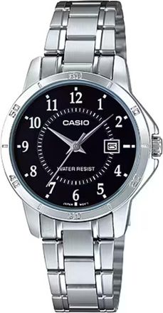 Casio Womens Silver Bracelet Watch with Black Dial - LTP-V004D-1B