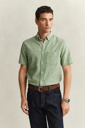 GANT Men Linen Blend Short Sleeve Shirt (XXXL) HERB GREEN