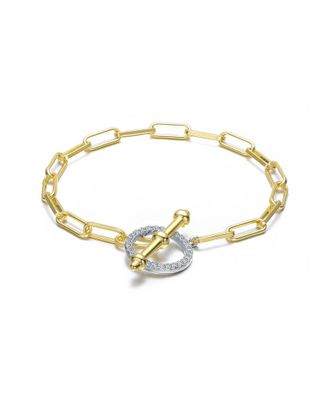 Rachel Glauber 14K Plated CZ Circle Toggle Bracelet