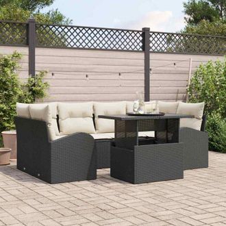 vidaXL Vidaxl - Conjunto De Sof&aacute; De Jard&iacute;n Con Coj&iacute;n 7 Pcs Negro Polirat&aacute;n