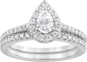 Grown Brilliance 1 Ctw Lab Grown Diamond Pear Bridal Set in 10K White Gold Jewelry for Women, Size 9.5