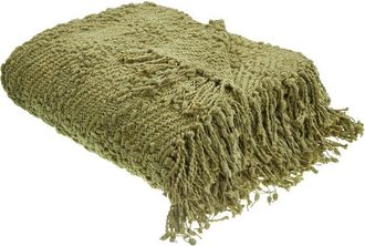 Beliani Beliani - Manta De Algod&oacute;n Tejida Colcha Con Borlas Cubrecama 220 X 240 Cm Verde Vella