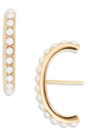 Argento Vivo Argento Vivo Imitation Pearl Suspender Stud Earrings in Gold at Nordstrom