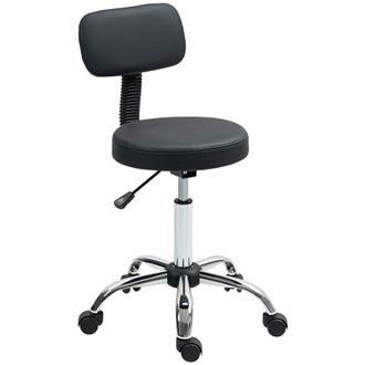 HOMCOM Rolling Stool With Backrest - Wheels - Faux Leather Salon Chair - Black | TJ Hughes