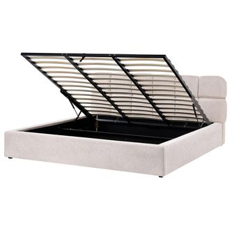 Beliani Cama Moderna Con Almacenaje Tapicer&iacute;a De Tela Dormitorio Beige Claro 180 X 200 Cm Baston