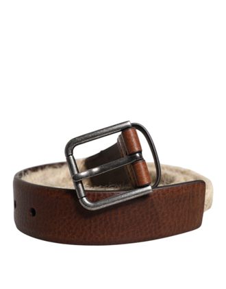 Dolce & Gabbana Brown Jute Leather Woven Metal Buckle Mens Belt