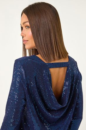 Roman Sparkly Cowl Back Tunic Top
