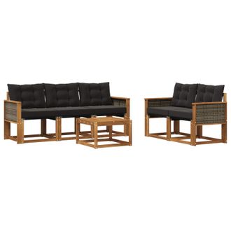 vidaXL Conjunto De Sof&aacute;s De Exterior Con Coj&iacute;n 6 Pcs Natural Y Negro Vidaxl