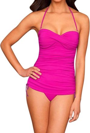 La Blanca Twist Front Bandeau Side Adjustable One Piece Swimsuit In Raspberry