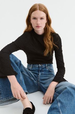 H&M Cut-out Jacquard Jersey Top in Black at Nordstrom, Size X-Small