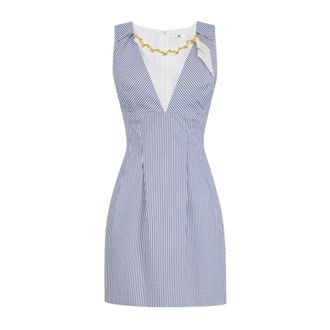 Elisabetta Franchi Mini Jurk met Sjaal met Juwelen Foulard - Dames - Korte kleedjes - Blauw - S - Katoen - Kleedjes