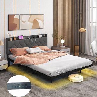 Costway Costway King Size Modern Platform Bed Floating Bed Frame in Grey