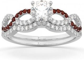 Allurez Infinity Diamond & Garnet Engagement Ring Set 18k White Gold 0.34ct