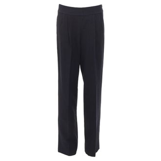 Dries Van Noten black wool cotton pleated front wide leg trousers pants FR38 M