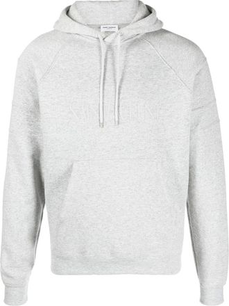 Saint Laurent embroidered-logo cotton hoodie - men - Cotton/Polyester - L - Grey
