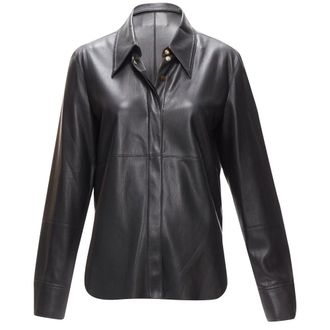 Nanushka vegan leather hidden placket long sleeve shirt