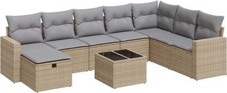 vidaXL Set De Sof&aacute;s De Jard&iacute;n Con Cojines 9 Pzas Rat&aacute;n Sint&eacute;tico Beige Vidaxl