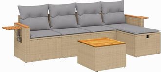 vidaXL Juego De Sof&aacute;s Jard&iacute;n Con Cojines Beige Mezcla 6 Pzas Rat&aacute;n Pe Vidaxl