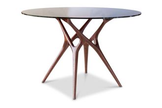 PIB Mesa redonda de cristal y fresno marr&oacute;n 4 pl