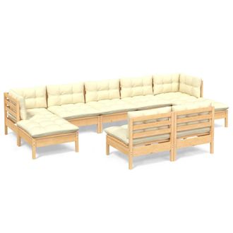 vidaXL Muebles De Jard&iacute;n 9 Piezas Cojines Madera De Pino Color Crema Vidaxl