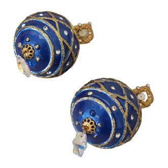 Dolce & Gabbana Kristal Clip-On Kerstbal Oorbellen - Dames - Oorbellen - Blauw - ONE Size - Accessoires