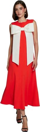 Moskada Rode Crepe Jurk met Witte Strik - Dames - Maxi kleedjes - Rood - L - Kleedjes