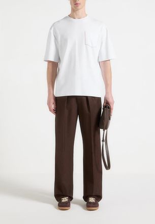 Mani&egrave;re De Voir Whipstitch Pocket Cotton T-Shirt in White at Nordstrom, Size X-Large