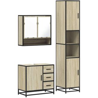 vidaXL Vidaxl - Set De Muebles De Ba&ntilde;o 3 Pzas Madera Contrachapada Roble Sonoma