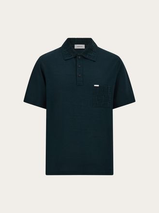 Ferragamo Men V-neck polo with jacquard pocket detail Green