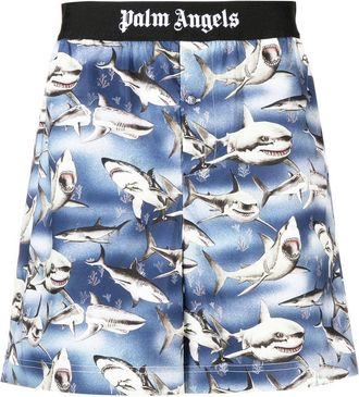 Palm Angels shark-print logo-waist shorts - men - Polyamide/Cotton/Polyester/Elastane - S - Blue