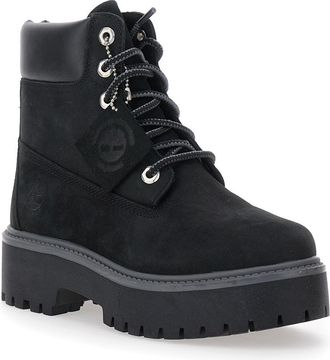 Timberland Womens Black Water-Proof Boots With Logo Plate Nubuck Leather
