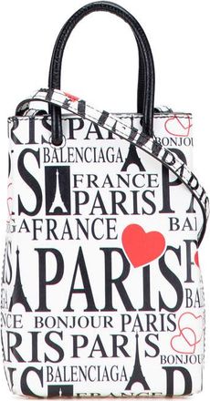 Balenciaga Pre-owned Balenciaga Mini Calfskin Bonjour Paris Shopping Phone Holder 593826