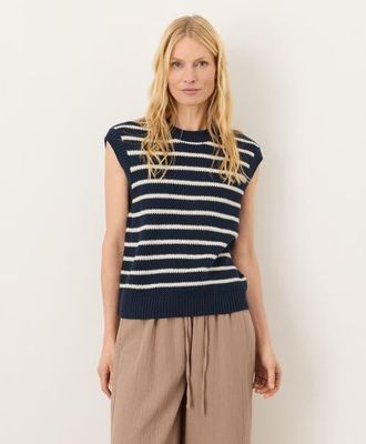 Pact Organic Cotton Shoreline Relaxed Shell in Seabreeze Stripe Navy Blue at Nordstrom, Size Xx-Large