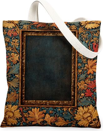 Generic Floral Canvas Tote Bag, Elegant Decorative Pattern Reusable Grocery Bags, Autumn Lightweight Washable Shoulder Strap Canvas, Multicolor, 13x15 Inch