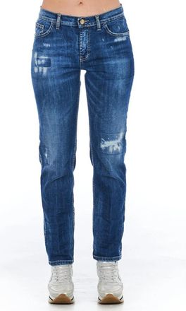 Frankie Morello Versleten denim jeans met meerdere zakken - Dames - Slim Fit Jeans - Blauw - W26 - Denim - Jeans