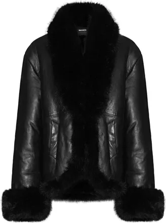 Rotate Bonded Leather Fur High Collar Jacket