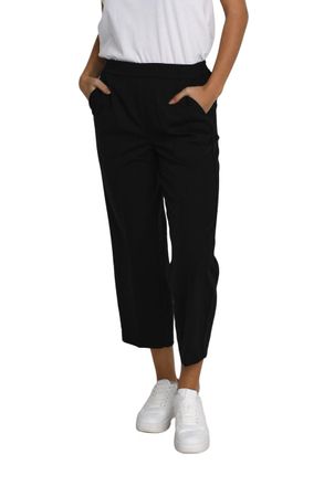 Kaffe Womens Trousers Cropped Length Elastic Waist Regular Fit Pockets Pants, Black Deep, 16