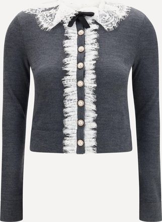 Self Portrait Cardigan in maglia con colletto in pizzo Woman S