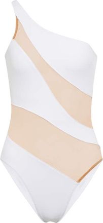 Norma Kamali Mesh-paneled one-shoulder swimsuit