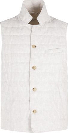 Seventy Beige Quilted Sleeveless Linen Vest