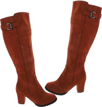 SOLUSTRE Women High-Heeled Knight Boots Knee-High Autumn Winter High Tube Boots with Side Zipper Stylish Light Brown Size 39