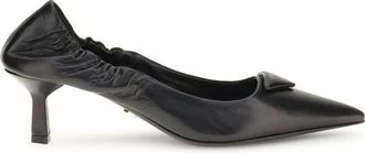 Prada Leren Logo Pumps met Architectonische Hak - Dames - Pumps - Zwart - 38 EU - Leer - Schoenen