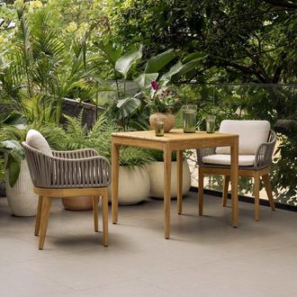 Castlery Isla Outdoor Dining Chair, Set of 2, Solid Teak, Handwoven Rope Design, Multi Color, Weather-Resistant