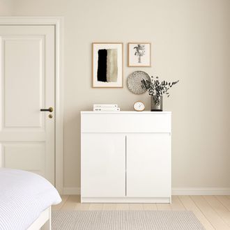 Dmora Dmora Buffet Avec Portes Et Un Tiroir, Blanc Brillant, 80 X 100 X 41 Cm